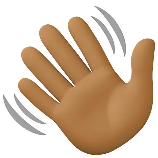 Main foncée levée avec des lignes indiquant un geste de salut ou de vague.